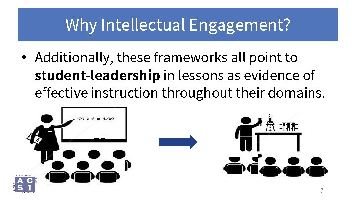 Why Intellectual Engagement? • Additionally, these frameworks all point to student-leadership in lessons as
