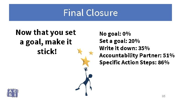 Final Closure Now that you set a goal, make it stick! No goal: 0%