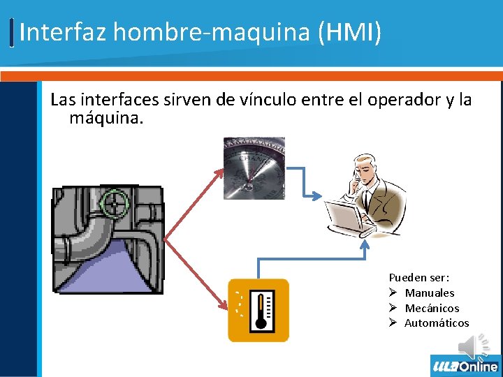 Interfaz hombre-maquina (HMI) Las interfaces sirven de vínculo entre el operador y la máquina.