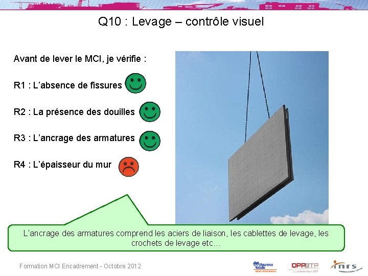 Q 10 : Levage – contrôle visuel Avant de lever le MCI, je vérifie