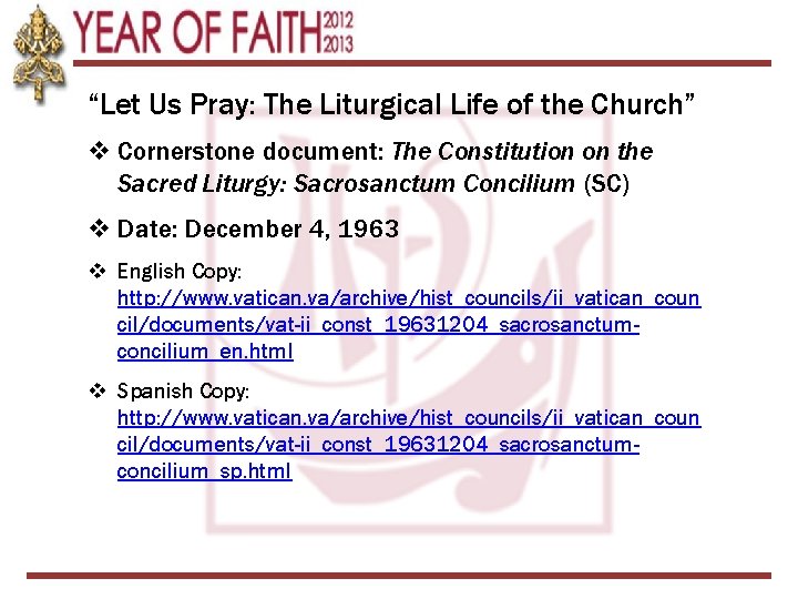 “Let Us Pray: The Liturgical Life of the Church” v Cornerstone document: The Constitution