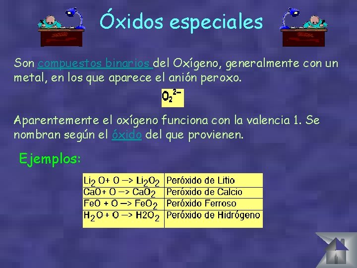  Óxidos especiales Son compuestos binarios del Oxígeno, generalmente con un metal, en los