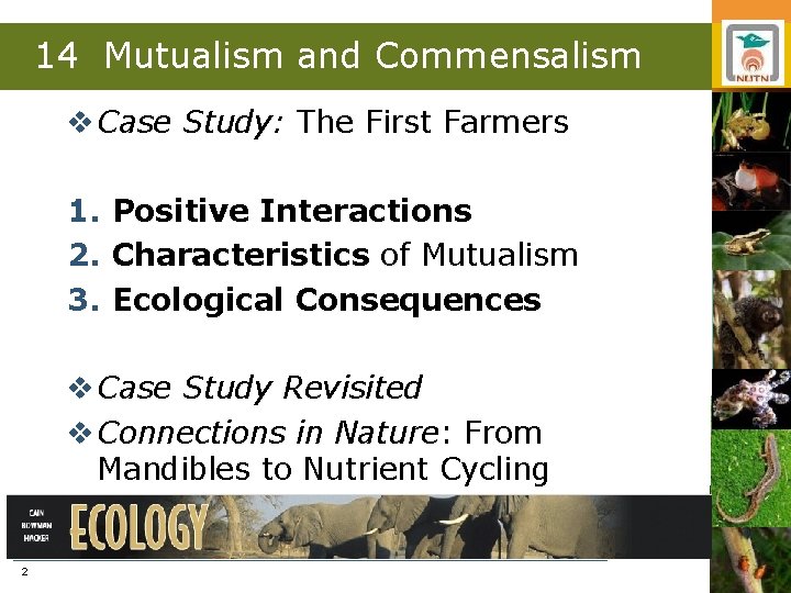 14 Mutualism and Commensalism v Case Study: The First Farmers 1. Positive Interactions 2.