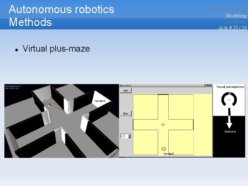 Intro Electrophysiology Modelling Discussion slide # 35 / 59 Autonomous robotics Methods Virtual plus-maze