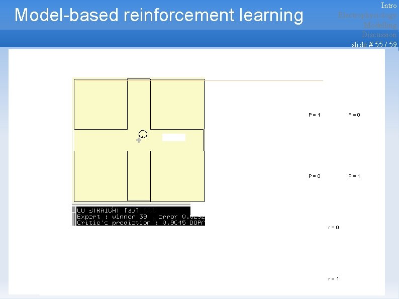 Intro Electrophysiology Modelling Discussion slide # 55 / 59 Model-based reinforcement learning P=1 P=0