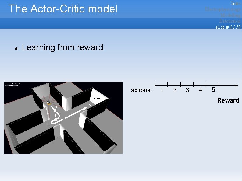 Intro Electrophysiology Modelling Discussion slide # 6 / 59 The Actor-Critic model Learning from