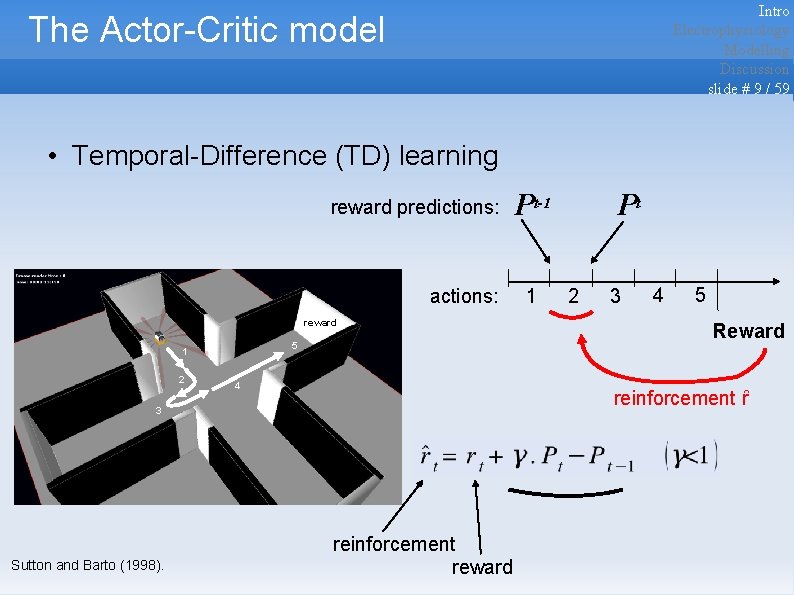 Intro Electrophysiology Modelling Discussion slide # 9 / 59 The Actor-Critic model • Temporal-Difference