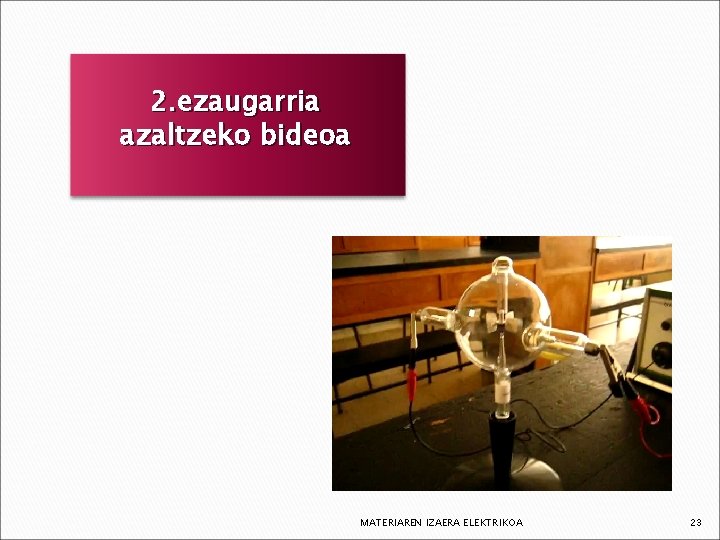 2. ezaugarria azaltzeko bideoa MATERIAREN IZAERA ELEKTRIKOA 23 