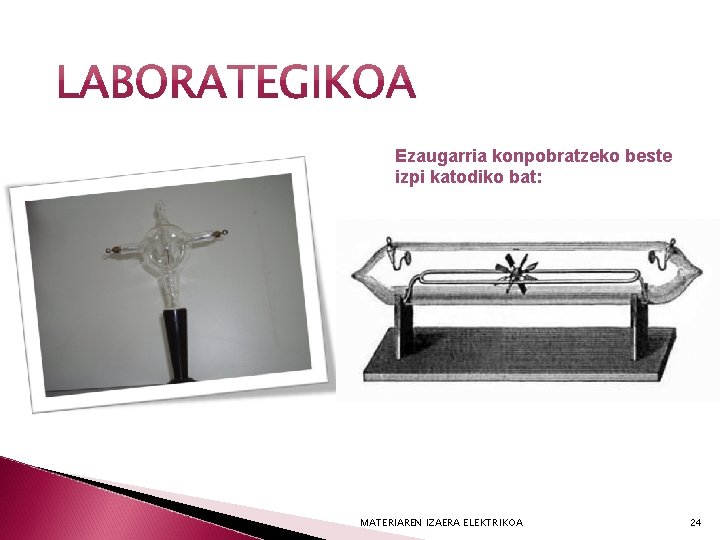 Ezaugarria konpobratzeko beste izpi katodiko bat: MATERIAREN IZAERA ELEKTRIKOA 24 