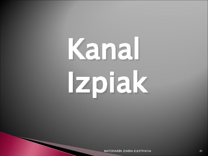 Kanal Izpiak MATERIAREN IZAERA ELEKTRIKOA 31 