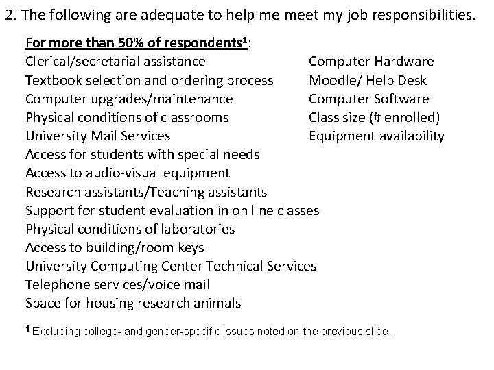 2. The following are adequate to help me meet my job responsibilities. For more