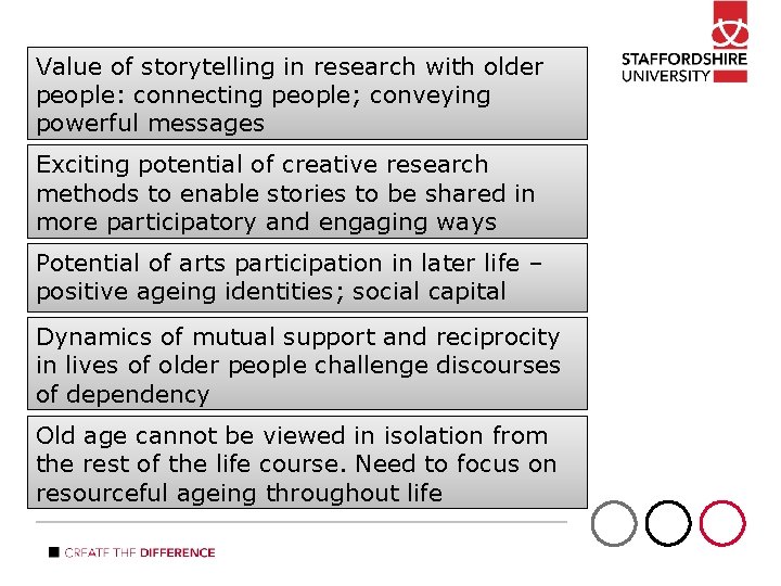 Value of storytelling in research with older people: connecting people; conveying powerful messages Exciting