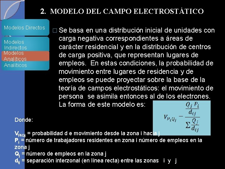 2. MODELO DEL CAMPO ELECTROSTÁTICO Modelos Directos Modelos Indirectos Modelos Analíticos � Se basa 2. MODELO DEL CAMPO ELECTROSTÁTICO Modelos Directos Modelos Indirectos Modelos Analíticos � Se basa