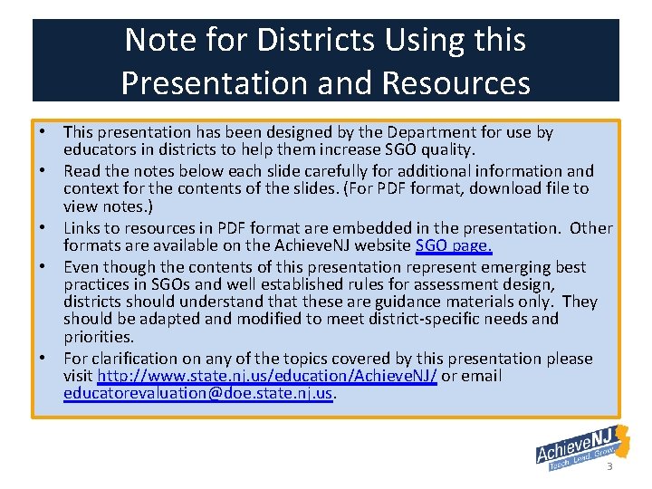 Note for Districts Using this Presentation and Resources • This presentation has been designed