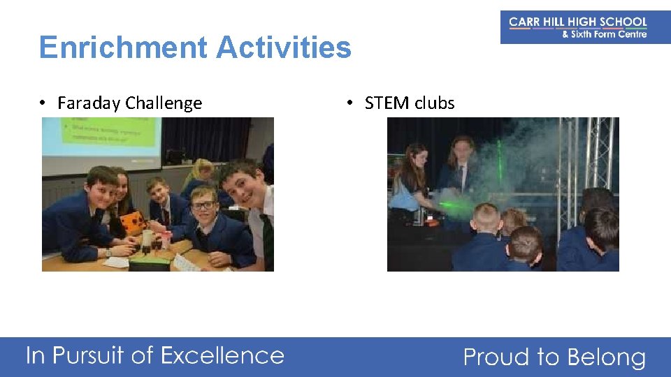 Enrichment Activities • Faraday Challenge • STEM clubs 