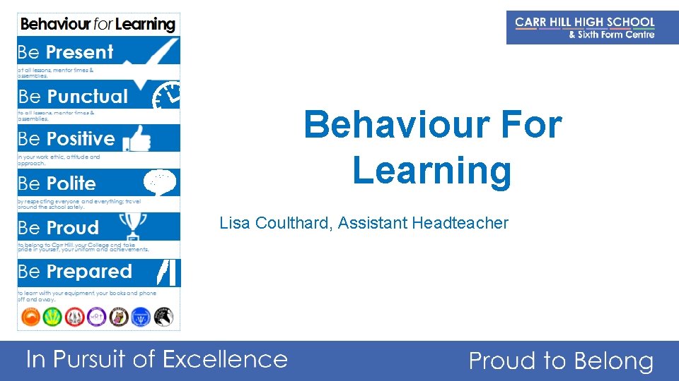 Behaviour For Learning Lisa Coulthard, Assistant Headteacher 