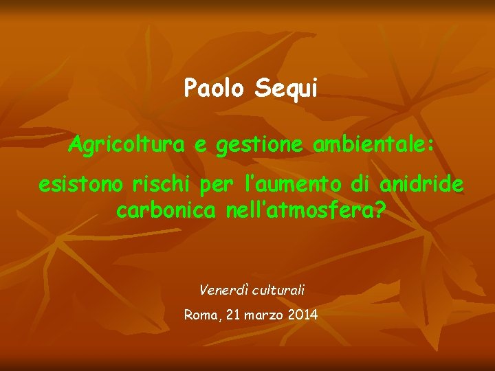 Paolo Sequi Agricoltura e gestione ambientale: esistono rischi per l’aumento di anidride carbonica nell’atmosfera?
