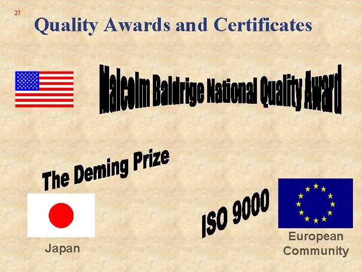 27 Quality Awards and Certificates Japan European Community 27 Quality Awards and Certificates Japan European Community