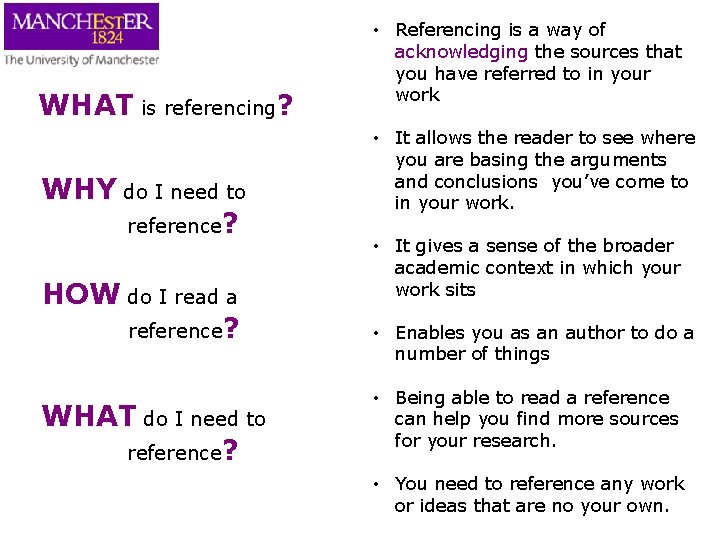 WHAT is referencing? WHY do I need to reference? HOW do I read a