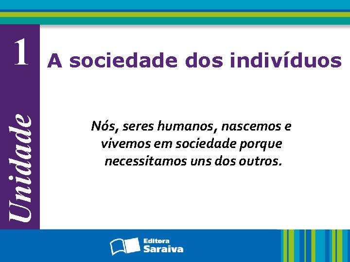 Unidade 1 A sociedade dos indivíduos Nós, seres humanos, nascemos e vivemos em sociedade