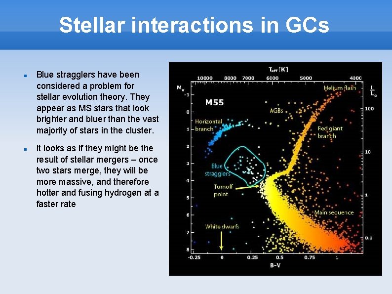 Stellar interactions in GCs Blue stragglers have been considered a problem for stellar evolution