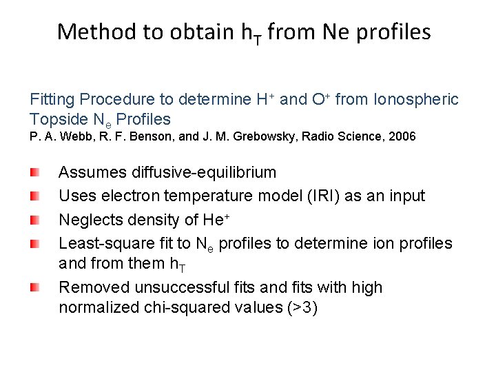 Method to obtain h. T from Ne profiles Fitting Procedure to determine H+ and