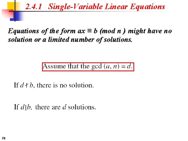 2. 4. 1 Single-Variable Linear Equations of the form ax ≡ b (mod n