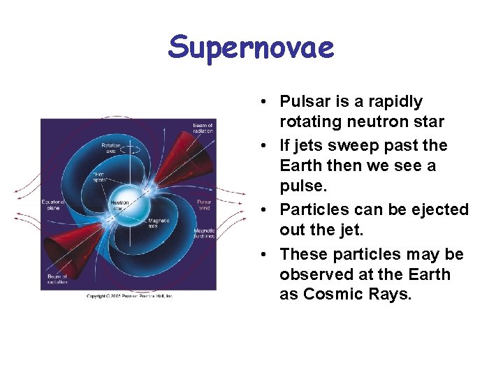 Supernovae • Pulsar is a rapidly rotating neutron star • If jets sweep past