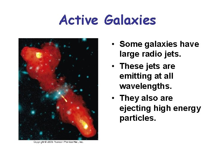 Active Galaxies • Some galaxies have large radio jets. • These jets are emitting