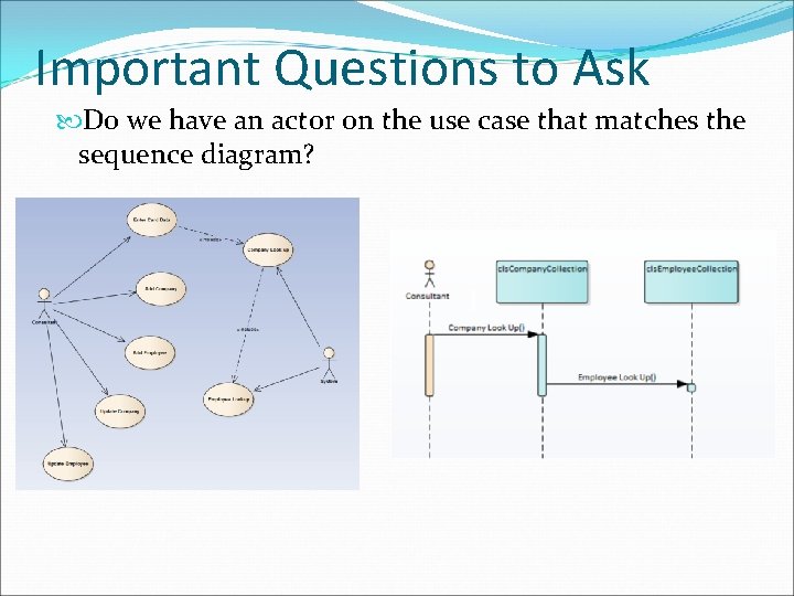 Important Questions to Ask Do we have an actor on the use case that Important Questions to Ask Do we have an actor on the use case that