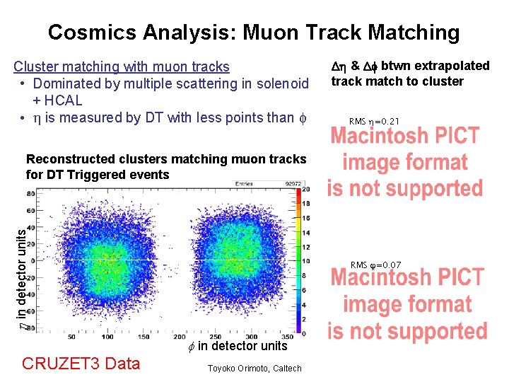 Cosmics Analysis: Muon Track Matching Cluster matching with muon tracks • Dominated by multiple