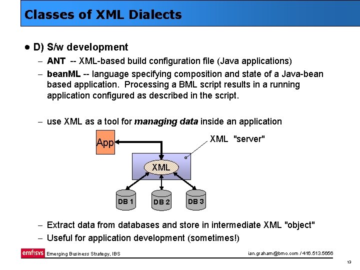 Classes of XML Dialects · D) S/w development – ANT -- XML-based build configuration