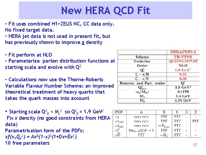 New HERA QCD Fit • Fit uses combined H 1+ZEUS NC, CC data only.