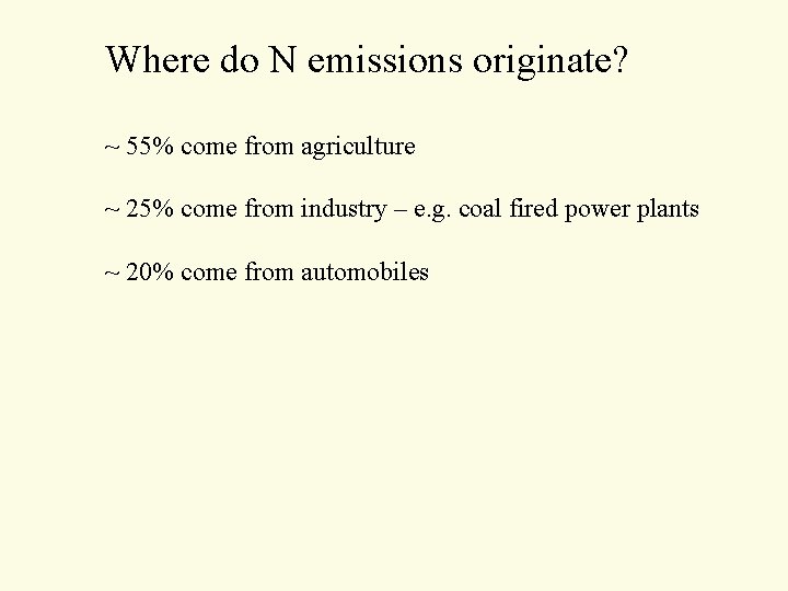 Where do N emissions originate? ~ 55% come from agriculture ~ 25% come from Where do N emissions originate? ~ 55% come from agriculture ~ 25% come from