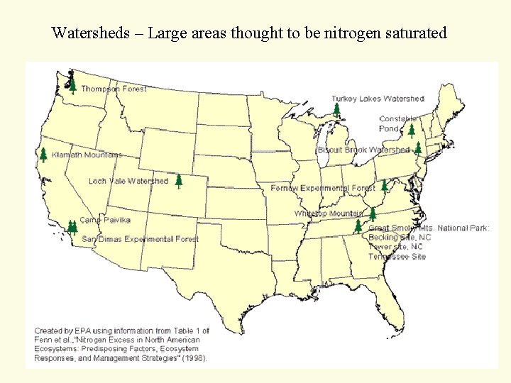 Watersheds – Large areas thought to be nitrogen saturated Watersheds – Large areas thought to be nitrogen saturated