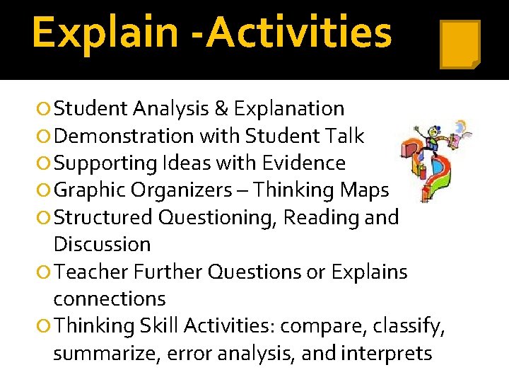 Explain -Activities Student Analysis & Explanation Demonstration with Student Talk Supporting Ideas with Evidence