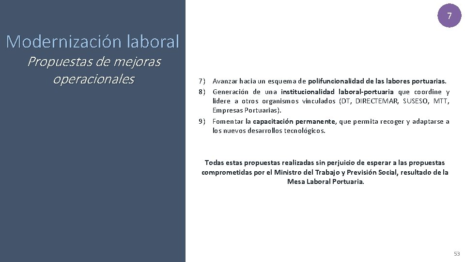 7 Modernización laboral Propuestas de mejoras operacionales 7) Avanzar hacia un esquema de polifuncionalidad