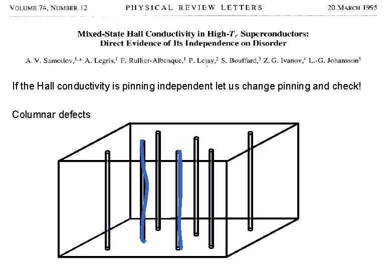 If the Hall conductivity is pinning independent let us change pinning and check! Columnar If the Hall conductivity is pinning independent let us change pinning and check! Columnar