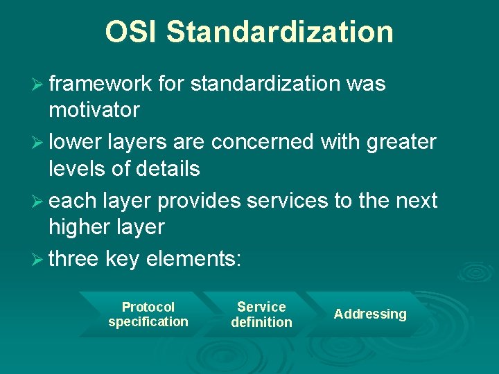 OSI Standardization Ø framework for standardization was motivator Ø lower layers are concerned with