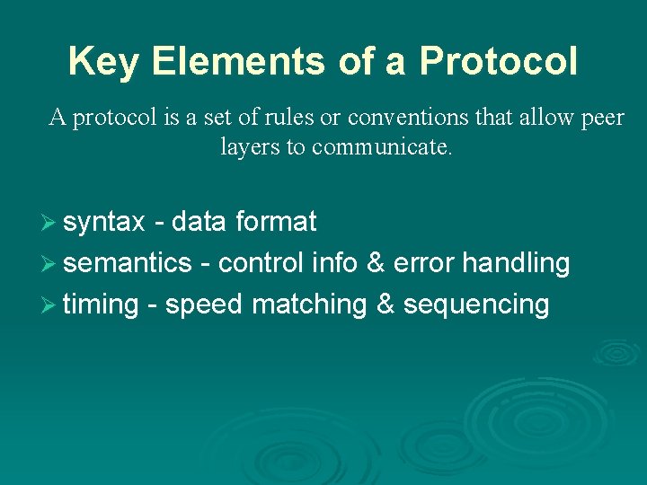 Key Elements of a Protocol A protocol is a set of rules or conventions