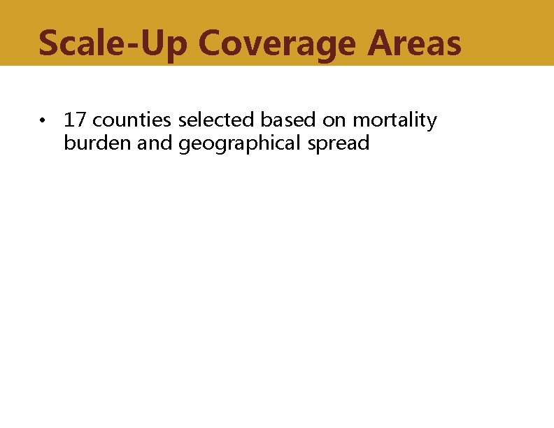 Scale-Up Coverage Areas • 17 counties selected based on mortality burden and geographical spread