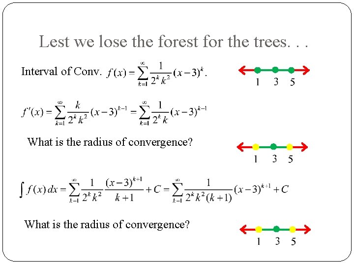 Lest we lose the forest for the trees. . . Interval of Conv. What
