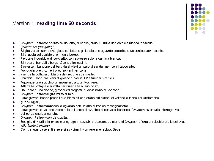 Version 1: reading time 60 seconds l l l l l l Gwyneth Paltrow