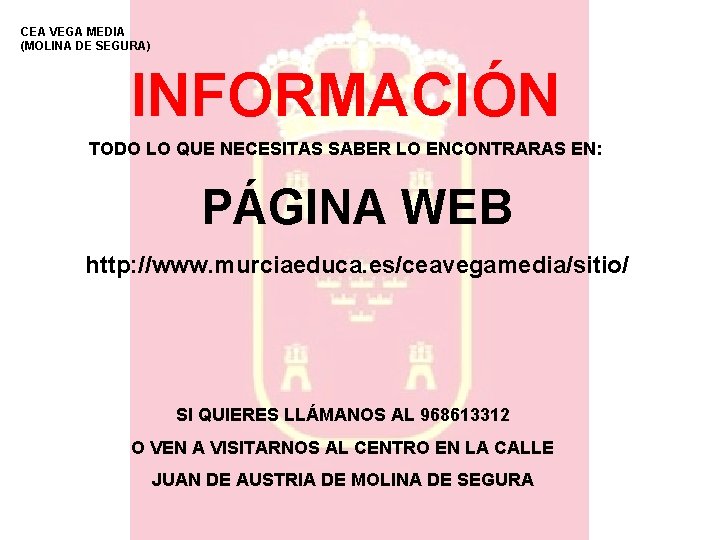 CEA VEGA MEDIA (MOLINA DE SEGURA) INFORMACIÓN TODO LO QUE NECESITAS SABER LO ENCONTRARAS CEA VEGA MEDIA (MOLINA DE SEGURA) INFORMACIÓN TODO LO QUE NECESITAS SABER LO ENCONTRARAS