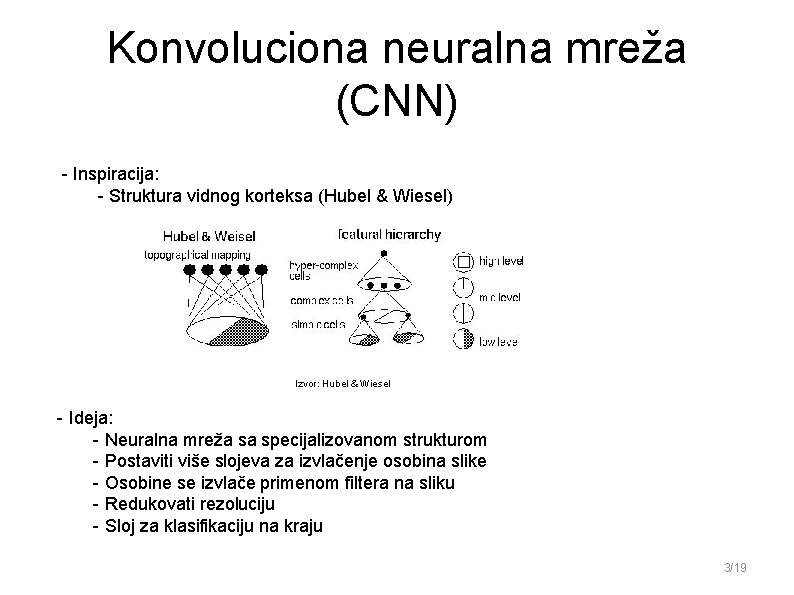 Konvoluciona neuralna mreža (CNN) - Inspiracija: - Struktura vidnog korteksa (Hubel & Wiesel) Izvor: Konvoluciona neuralna mreža (CNN) - Inspiracija: - Struktura vidnog korteksa (Hubel & Wiesel) Izvor: