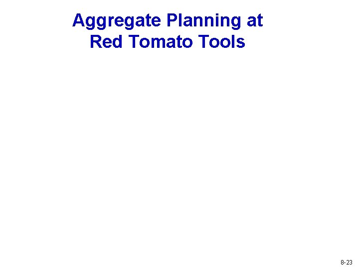 Aggregate Planning at Red Tomato Tools 8 -23 