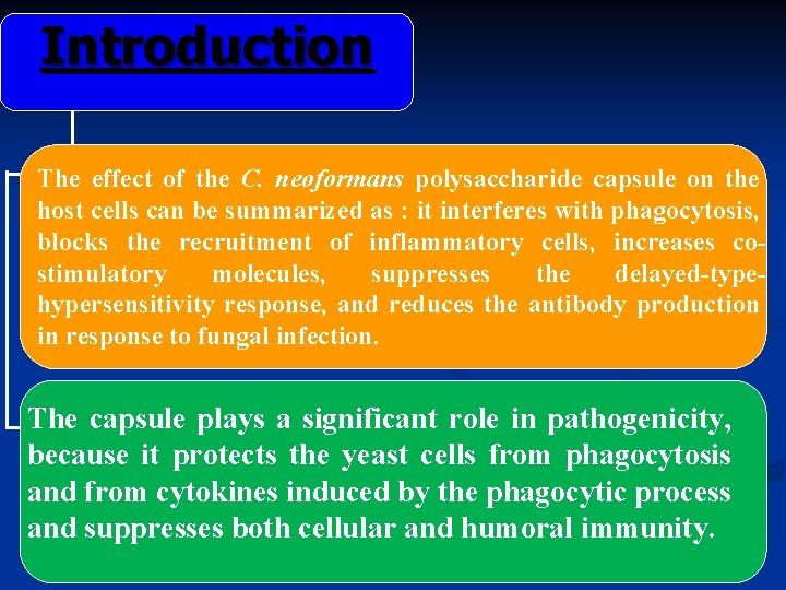 Introduction The effect of the C. neoformans polysaccharide capsule on the host cells can