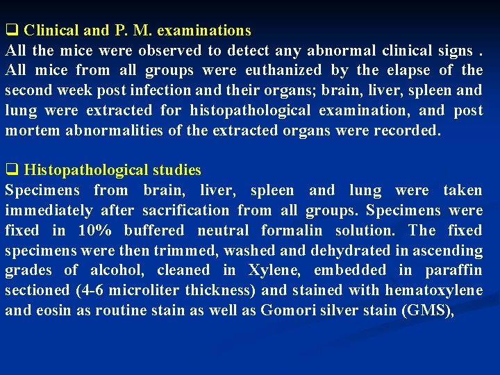 q Clinical and P. M. examinations All the mice were observed to detect any