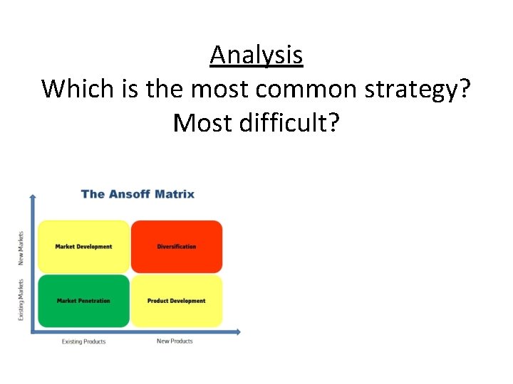 Analysis Which is the most common strategy? Most difficult? Analysis Which is the most common strategy? Most difficult?