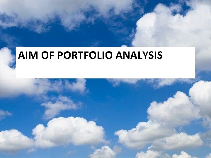 AIM OF PORTFOLIO ANALYSIS AIM OF PORTFOLIO ANALYSIS
